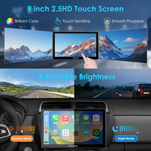 Vista 7 de Carpuride Estéreo de coche doble DIN de 9 pulgadas con CarPlay y radio