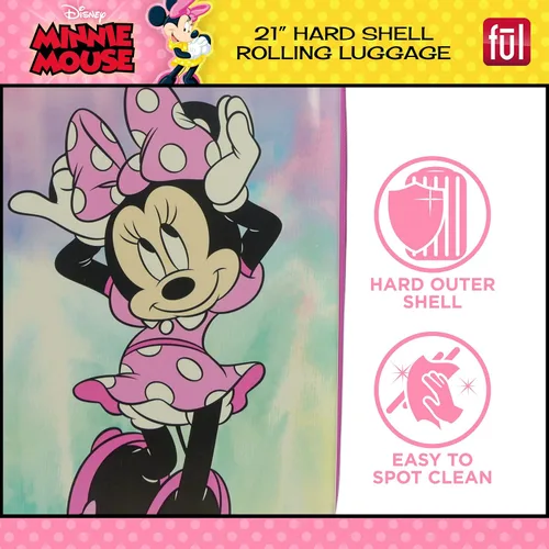Vista 5 de FUL Disney Minnie Mouse - Equipaje rodante para niños de 21 pulgadas maleta rígida con ruedas color rosa Rosado Disney Minnie Mouse - Maleta de mano