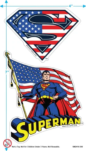 Vista 4 de Popfunk Superman Vintage Patriotic American Flag S Shield T-Shirt & Stickers