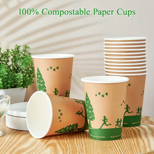 Vista 6 de ECOLipak 240 unidades de 12 onzas Tazas de papel compostables, tazas de café desechables biodegradables con revestimiento de PLA, tazas de papel