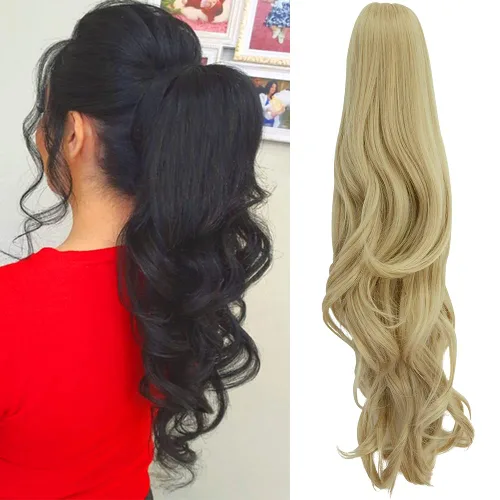 Vista 8 de OMGREAT Extensión de cola de caballo de 18 pulgadas de largo, extensiones de cabello rizado de una pieza con clip en cola de caballo sintéticas