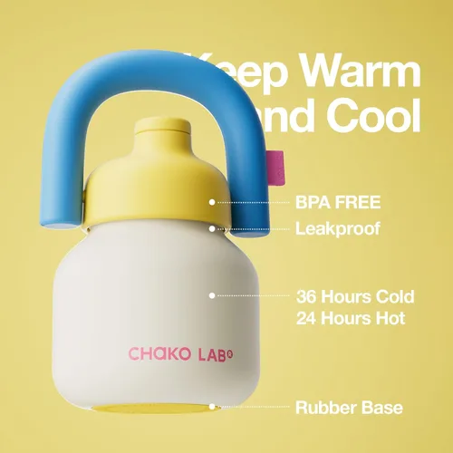 Vista 3 de CHAKO LAB Botella de agua con popote y asa de transporte, forro de cerámica al vacío de boca ancha, reutilizable, a prueba de fugas y sin BPA, 33