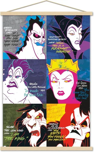 Vista 16 de Trends International Póster de pared con cuadrícula de villanos de Disney, 14.725 x 22.375 pulgadas, versión enmarcada de madera de granero