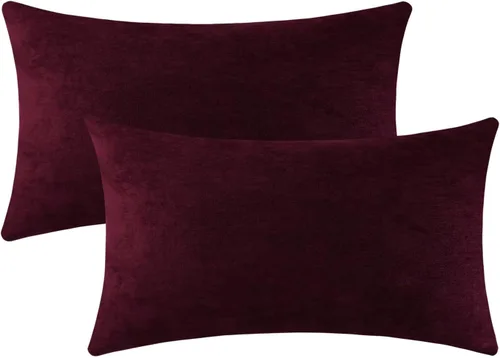 Vista 21 de Jeneoo - Fundas de almohada decorativas rojas brillantes de chenilla suave, fundas de cojín cómodas y sólidas para sofá de sala de estar