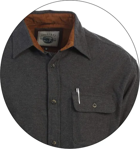 Vista 2 de Gioberti - Camisa a cuadros de franela cepillada de 100% algodón para hombre con contraste de pana Carbón vegetal