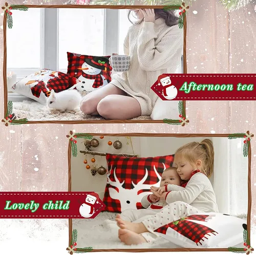 Vista 6 de Tatuo 6 fundas de almohada navideñas de 18 x 18 pulgadas, fundas de almohada a cuadros de búfalo, fundas de almohada navideñas, fundas de almohada