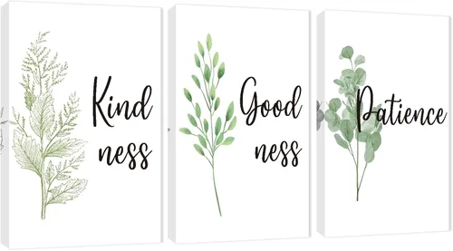 Vista 61 de Arte de pared inspirador de 3 piezas, imagen de refranes de plantas blancas, citas de trabajo y estadía, impresiones en lienzo para decoración