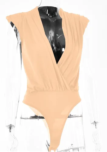 Vista 52 de LYANER Leotardo sin mangas fruncido con cuello en V para mujer