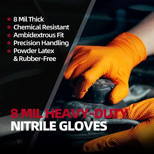 Vista 2 de Jointown Guantes Básicos de Nitrilo de Servicio Pesado, Guantes de Mecánico de Nitrilo Desechables de 8 Mil, con Textura de Diamante Elevada, Caja