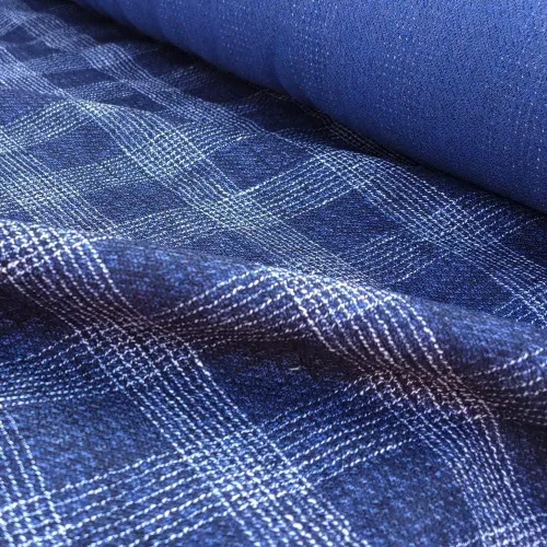 Vista 4 de Tela de lino verde a cuadros de tweed de doble cara, tela de alta calidad, material duradero para costura, manualidades y decoración del hogar