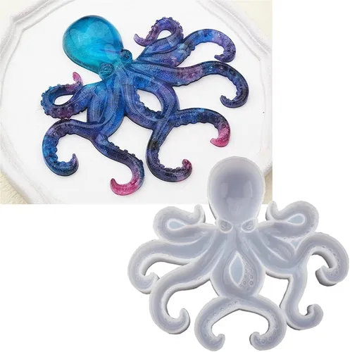 Vista 7 de Molde de resina de pulpo, Gasusen 3D de animales marinos grandes, pulpo, moldes de silicona para fundición de resina epoxi, adornos colgantes