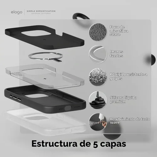 Vista 4 de elago Funda de silicona magnética prémium para iPhone 15, color negro