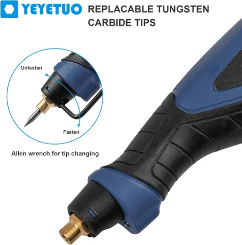 Vista 3 de Bolígrafo de grabado de 25 W, herramienta de grabado de potencia de 6 velocidades, bolígrafo grabador de mano con brocas de acero de carburo