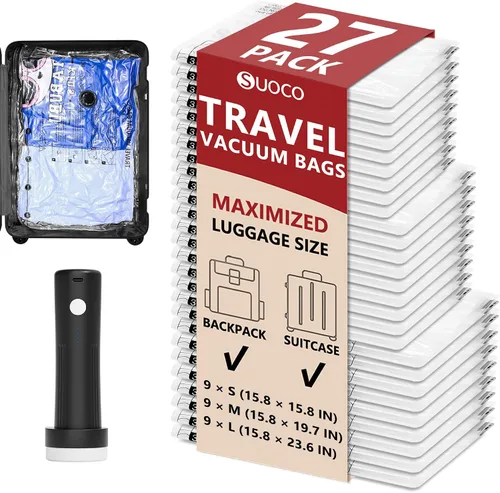 Vista 10 de Travel Vacuum Bags for Clothing with Cordless Pump 18 Combo, Black