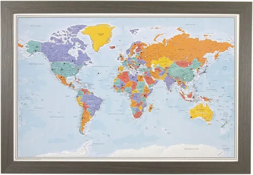 Vista 7 de Póster personalizado en lienzo enrollado con mapa del mundo, arte de pared con chinchetas – Grande 24" x 36" mapa del mundo de océanos azules