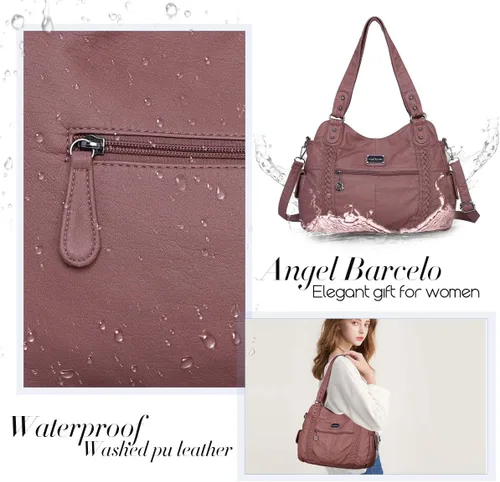 Vista 132 de Angel Barcelo - Bolsa de hombro amplia para mujer, diseño Hobo, cuero lavado