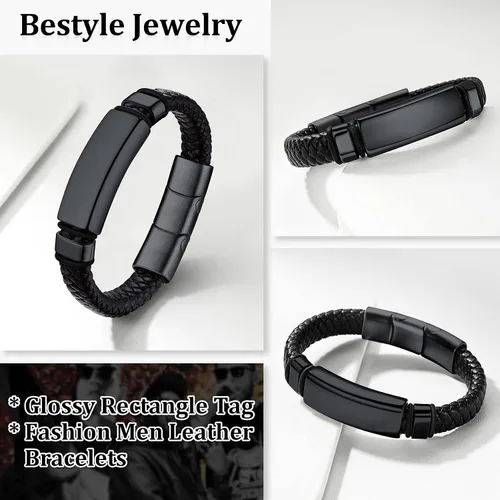 Vista 4 de Bestyle Pulseras vikingas trenzadas de cuero genuino para hombres y niños, estilo vintage, martillo de Thor, calavera, masón masónico, pulseras