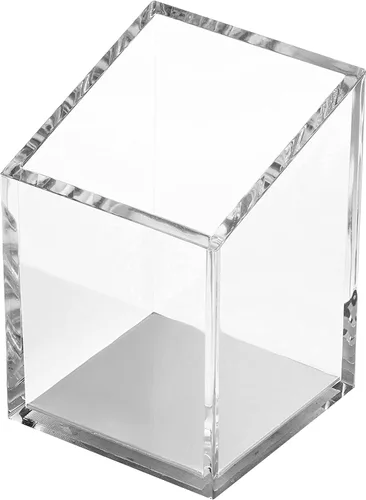Vista 7 de OfficeGoods Portalápices y bolígrafos acrílicos - Diseño moderno trapezoidal - Hermoso organizador de escritorio para el hogar u oficina - Base