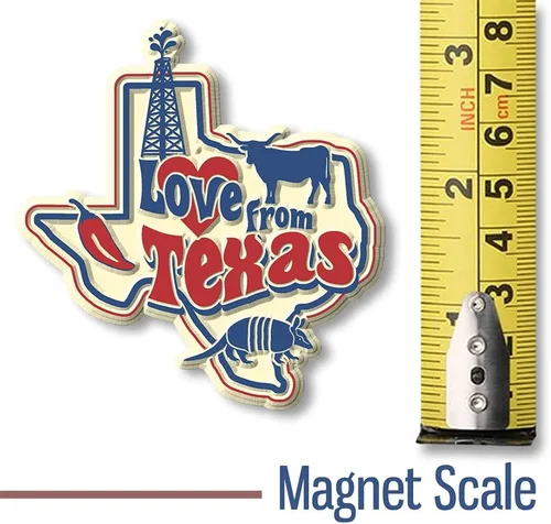 Vista 4 de Imán Vintage State Love from Texas por Classic Magnets, recuerdos coleccionables de goma 3D estilo vintage y regalos fabricados en los Estados