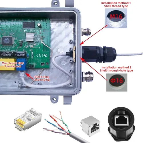 Vista 5 de Conector impermeable RJ45 de montaje en panel con escudo, macho a hembra, 8P8C, CAT 5, CAT 5E, M16 IP67 Ethernet LAN, acoplador de cable LAN