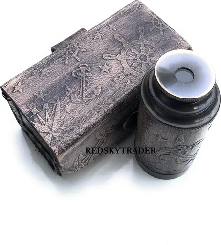 Vista 3 de 6 "latón telescopio de mano náutico pirata spyglass con caja telescopio decorativo
