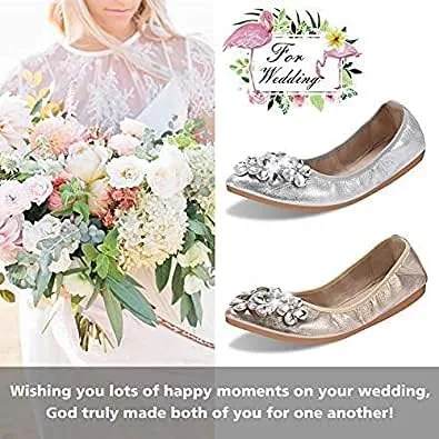 Vista 7 de KUNWFNIX Women Ballet Flats Rhinestone Wedding Ballerina Shoes Foldable Sparkly Comfort Slip on Flat Shoes