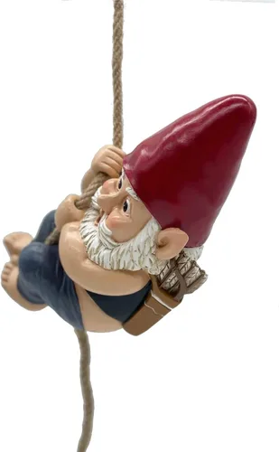 Vista 2 de Divertidas decoraciones de gnomos de jardín, cuerda de escalada de arquero y arquero, gnomo colgante, abrazador de árboles, adornos de decoración