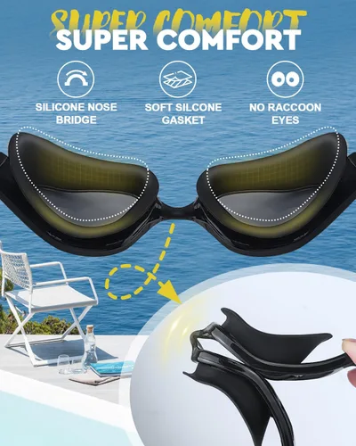 Vista 4 de Gafas de natación, antivaho y UV, gafas de natación transparentes, gafas de natación a prueba de fugas para adultos, hombres y mujeres