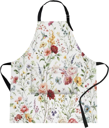 Vista 12 de Britimes Delantal de cocina para el hogar, cocina, horneado, jardinería, para mujeres y hombres, con bolsillos, beige, abstracto, textura