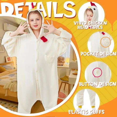 Vista 2 de Chicken Onesie kids Halloween Costumes Christmas Anime Cosplay Animal One Piece Pajamas 4-12 Years Girls Boys