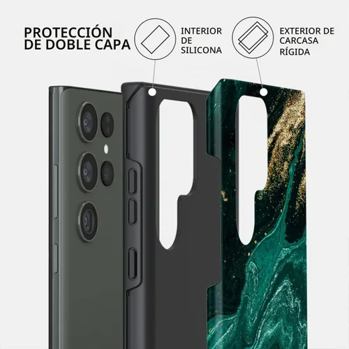 Vista 2 de BURGA Funda para teléfono compatible con Samsung Galaxy S23 Ultra, híbrida de 2 capas de carcasa rígida + funda protectora de silicona, color verde