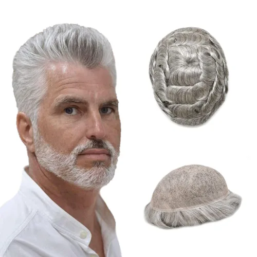 Vista 131 de PUNRU HAIR Completo Swiss Lace Toupee para hombres Sistema de cabello humano real Sistema de reemplazo de cabello humano para hombre Toupee