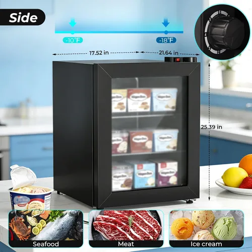 Vista 7 de COWSAR Mini congelador vertical, 2.2 pies cúbicos de pantalla compacta con puerta de cristal, 7 ajustes de temperatura ajustables (-1 a -14℉)