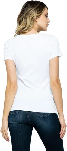 Vista 3 de Camiseta básica básica de algodón suave para mujer, manga corta, cuello redondo y cuello en V, ajustada