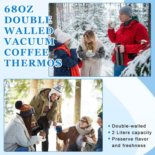 Vista 6 de Uiifan 2 Piezas Jarras Térmicas de 68oz con Aislamiento de Acero Inoxidable de Doble Pared Frasco al Vacío con Cepillos para Mantener Café y Té por