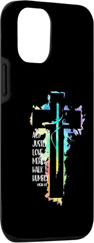 Vista 3 de Funda para iPhone 15 Tie Dye Cross Micah 6:8 Act Justly Bible Scripture Easter Case