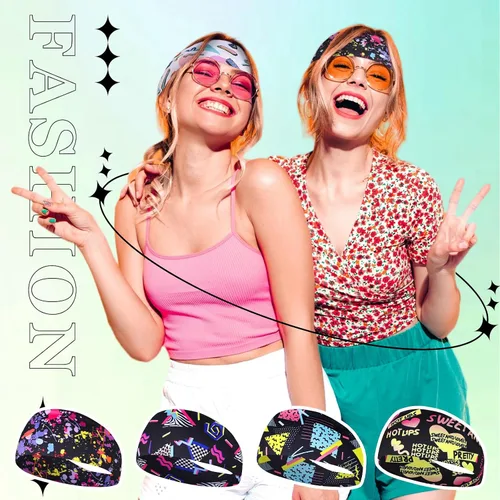 Vista 7 de Paquete de 8 diademas de neón con estampado de los años 80 y 90, accesorios retro de los años 80, trajes de los años 90 para mujeres, banda
