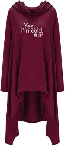Vista 2 de Rfecccy Yes I'm Cold Me 247 - Sudadera de manga larga con estampado de letras sueltas, casual, sudadera con capucha irregular para mujer