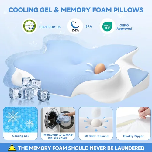 Vista 3 de Almohada de espuma viscoelástica refrescante 2026 con funda de seda de hielo, almohada ergonómica de apoyo cervical para aliviar el dolor, almohada