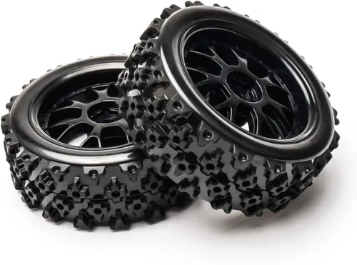 Vista 7 de Llantas de ruedas negras a escala 1:10, 4 unidades Split-type Tires, ABS Rims + Tires, 12mm Hex, Raised Tread Pattern, Shock Absorption