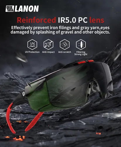 Vista 3 de LANON OTG Gafas de seguridad para soldadura, gafas de seguridad IR5.0 Verde oscuro