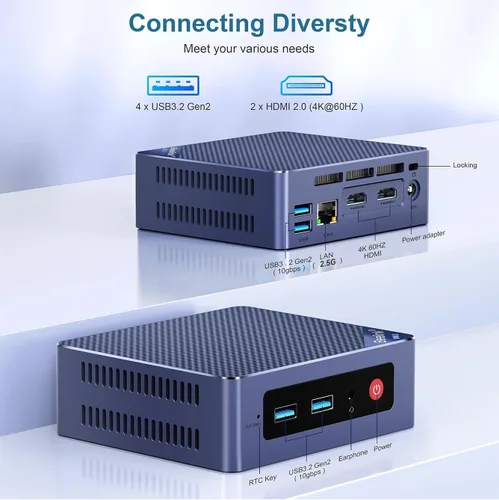 Vista 7 de Beelink Mini PC Intel 12th N95 (hasta 3.4 GHz), 8 GB DDR4 256 GB SSD, Micro PC 4K Dual HDMI Display/2.5Gbps LAN/WiFi5/BT4.2/USB3.2/WOL Hogar/Oficina
