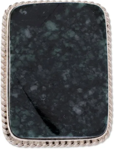 Vista 3 de NOVICA Anillo de cóctel de plata de ley 925 de jade 'Maya Princess', Plata Esterlina, Jade Sin piedras preciosas