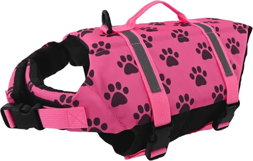 Vista 20 de Doglay Chaleco salvavidas para perros con asa de rescate, chaleco salvavidas para perros para nadar en barco, chaleco de natación reflectante Azul