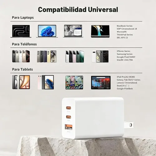 Vista 7 de Cargadores USB C súper rápidos de 65 W para iPhone 17, 3 puertos de 100 W (65 vatios máximo), ladrillo de carga de teléfono PD tipo C con cable USBC