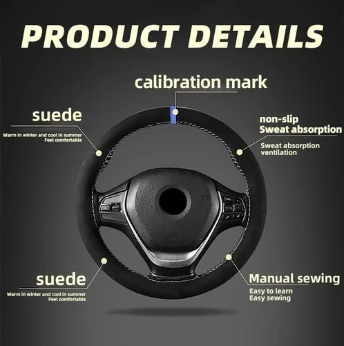 Vista 3 de AUCELI Funda para volante de automóvil, 38 cm de cuero genuino duradero con costura envolvente para hombres y mujeres, protector de volante