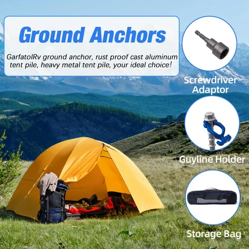 Vista 4 de Homeon Wheels - 12 piezas anclajes de suelo para campamento, tornillos de aluminio, metal resistente, no se oxida, anclajes fundidos para tienda