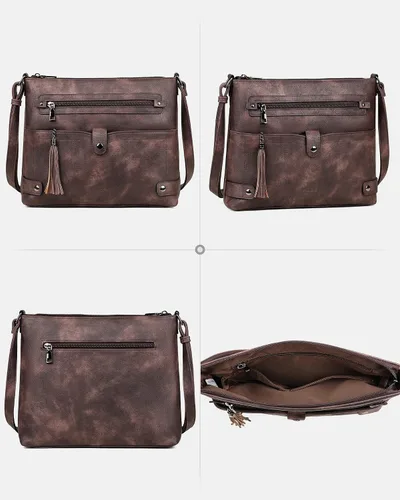 Vista 6 de FADEON Bolsos cruzados grandes para mujer, bolso cruzado de cuero de diseñador, bolso de hombro con múltiples bolsillos