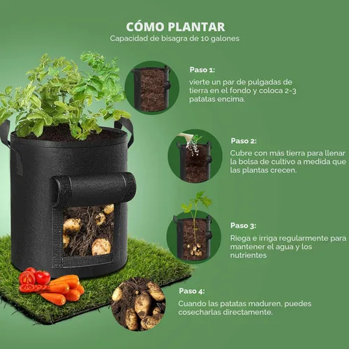 Vista 6 de Cavisoo Paquete de 5 bolsas de cultivo de papas de 10 galones, bolsa de plantación de jardín con mango reforzado, macetas de tela no tejida gruesa
