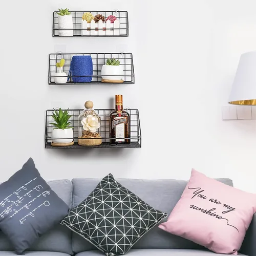 Vista 5 de ROFAY Juego de 3 estantes flotantes, estantes de almacenamiento montados en la pared para dormitorio, sala de estar, baño, cocina, oficina y más